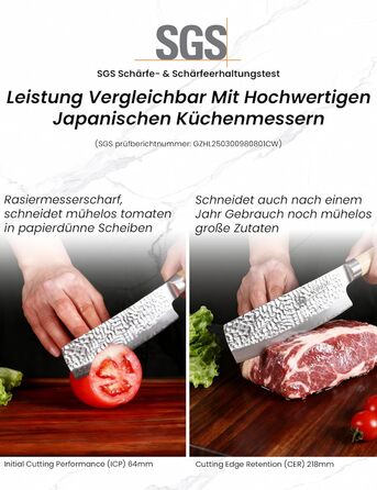 Японський ніж Сантоку 18 см з VG-10 сталі Дамаск, професійний кухонний ніж, ідеальний для дому та як подарунок (18 см Накірі)