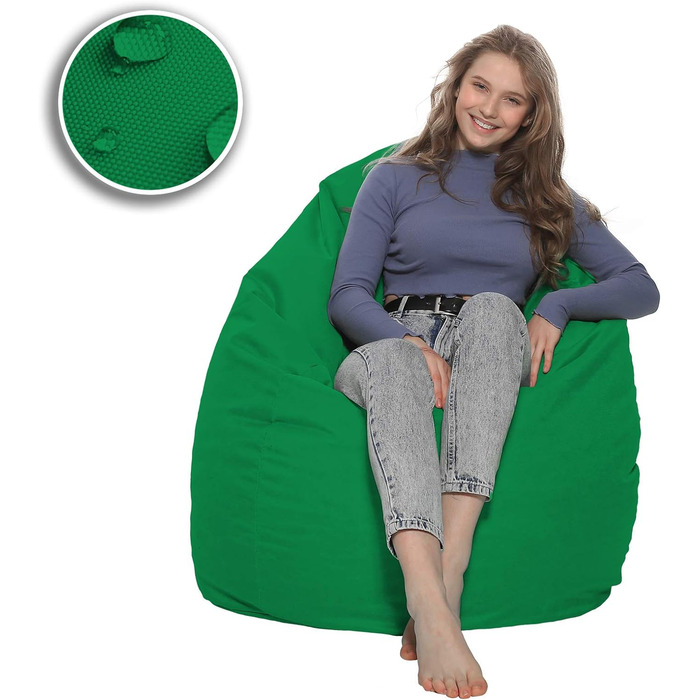 Подушка для підлоги Beanbag XXL для дорослих і дітей - підходить для ігор або відпочинку - в приміщенні та на вулиці, оскільки вона водонепроникна - з намистинами EPS, колір зелений, розмір XL