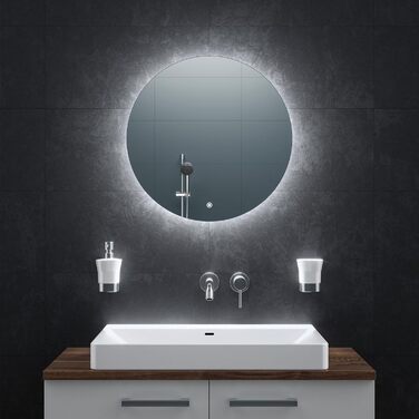 LED дзеркало для ванної кімнати BR Bringer, діаметр 80 см, з підсвічуванням, антизапарюванням, регулюванням яскравості, 3 кольори світла, сенсорне управління, пам'ять, модель BRRS201