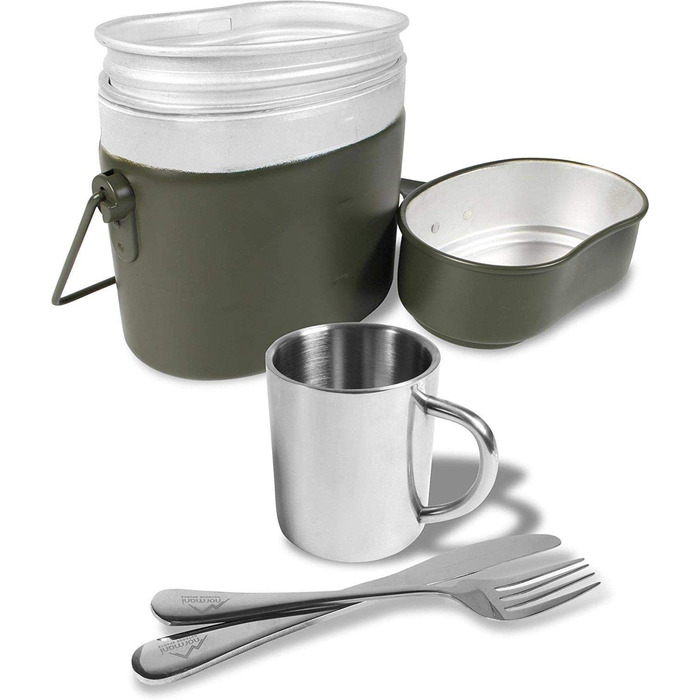 Набір посуду Normani Bundeswehr Федеральні столові прибори BW алюмінієвий посуд чашка з нержавіючої сталі (оливкова 2, одного розміру)