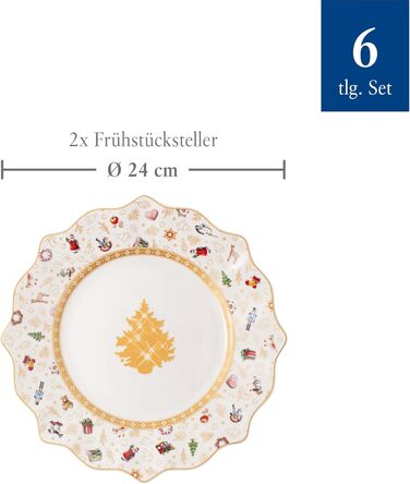 Villeroy & Boch Toy's Delight: Сніданок на двох - сервіз для двох осіб (6 предметів), білий/червоний, кераміка, Преміум якість, Різдвяний сервіз