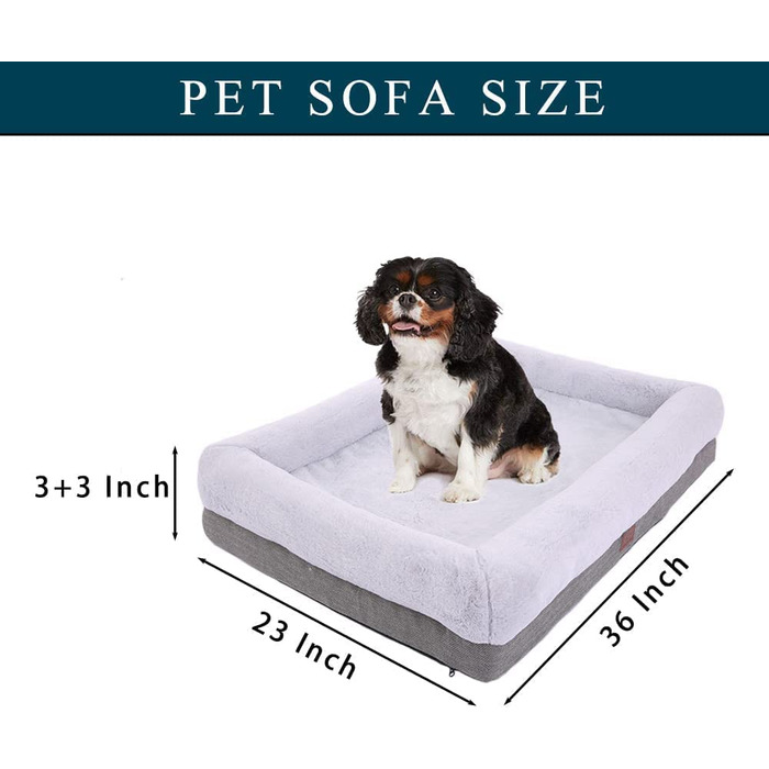 Ортопедичне ліжко для собак великих і середніх розмірів, диван-ліжко для собак з водонепроникною підкладкою і знімним миється чохлом, килимок для собак для ящиків і дивана, ліжко для цуценят, ліжко для домашніх тварин (сірий, 92 х 59 см)