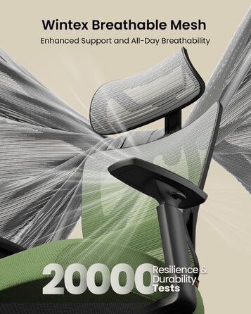 Крісло офісне ProtoArc EC100 зелене - ергономічне комп'ютерне крісло з товстим пружинним сидінням, підтримкою попереку, регульованими підлокітниками та підголівником, поворотне крісло з сітчастою спинкою для дому та офісу