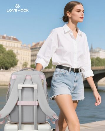 Рюкзак для ручної поклажі LOVEVOOK 40x20x25, 20L, сірий/рожевий - підходить для Ryanair, під ноутбук, Carry On