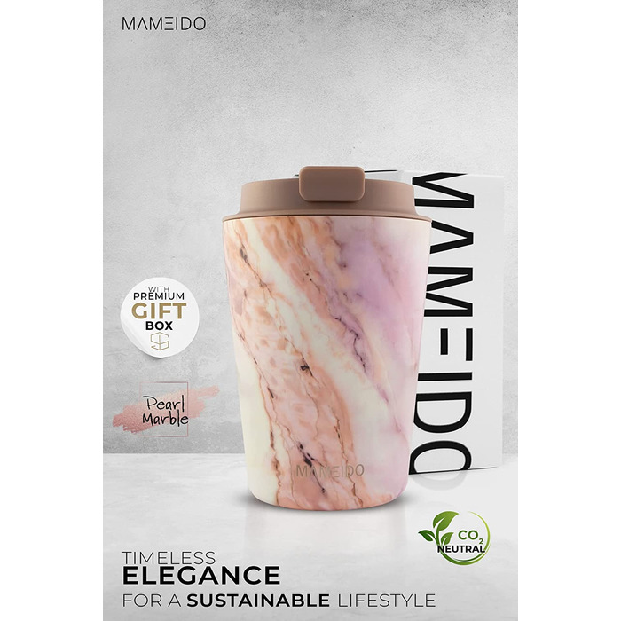 Термальна чашка MAMEIDO об'ємом 350 мл з перловим мармуром-кавова чашка з нержавіючої сталі з подвійними стінками, герметична-Coffee to go Bech