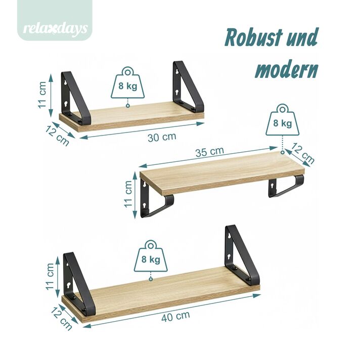 Набір полиць для стін Relaxdays (3 розміри)