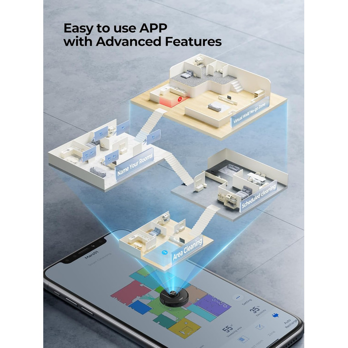 Робот-пилосос Laresar Clean 3-в-1 з функцією миття, 5000Pa, лазерна навігація, 180 хв, для тварин, килимів, твердих підлог, керування через додаток, 15 зон заборони (чорний)