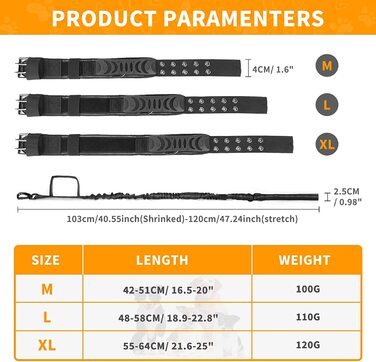 Тактичний нашийник Huntvp з ручкою управління і повідцем з подвійною ручкою, Одиночний нашийник і повідець для собак набір, світловідбиваючий Регульований для більш самотніх великих собак відпочинок на свіжому повітрі, (Чорний, XL)