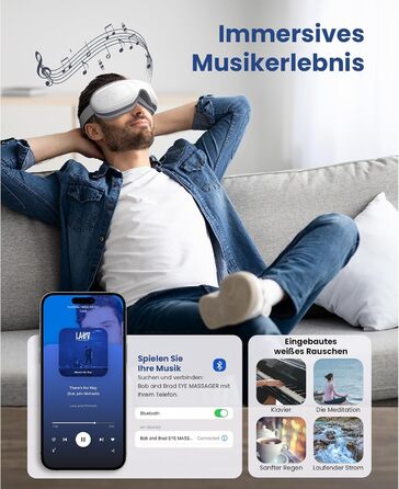 Масажер для очей Bob and Brad EyeOasis 2 з підігрівом, музикою та компресією. Електрична маска для очей для зняття темних кіл та сухості очей. Подарунок для чоловіків та жінок. Білий