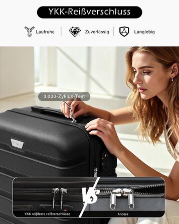 Набір валіз COOLIFE 2 шт. для подорожей на двох, PC+ABS, жорсткий корпус, легкі та міцні, обертові колеса 360°, блискавка YKK, TSA замок, чорний, L + XL