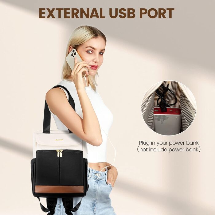 LOVEVOOK Рюкзак для жінок, 13.3 дюйми: компактний міський рюкзак, сумочка, елегантна сумка через плече, водонепроникний, для ноутбука, бежевий, чорний, коричневий