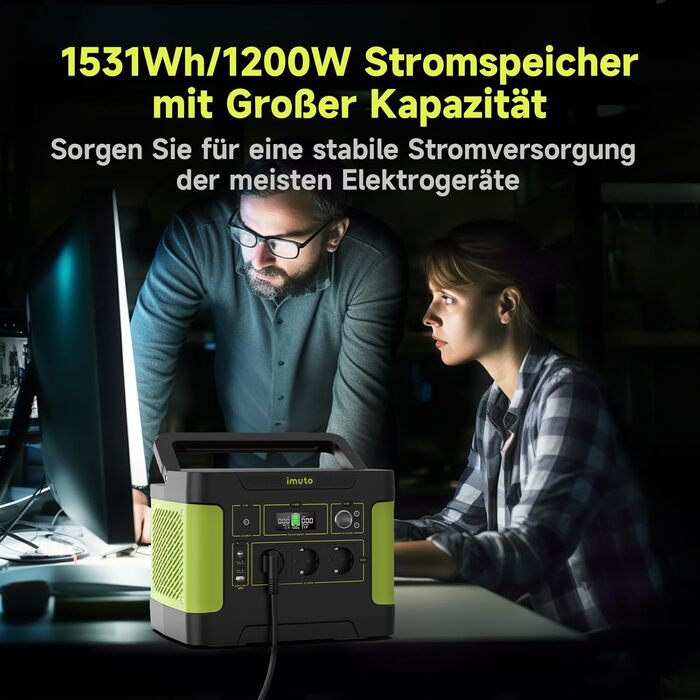 Портативна електростанція Imuto T1200G, 1531 Вт·год, 1200 Вт (пік 2200 Вт), 11 портів, для дому, RV, кемпінгу, CPAP