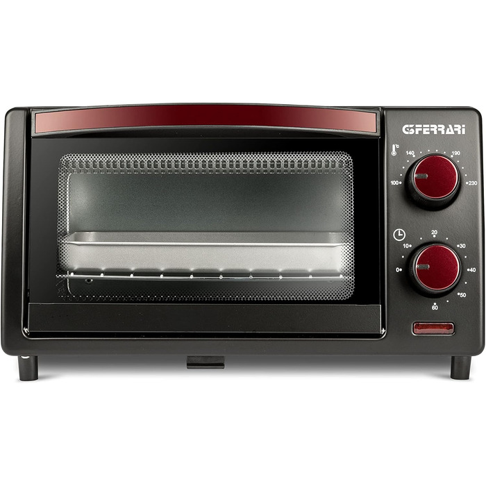 Міні-піч G3 Ferrari G10169 il Moro 10, 800 Вт, таймер 60 хв, дверцята для очищення, 100–230 °C, гриль INOX, чорно-червоний