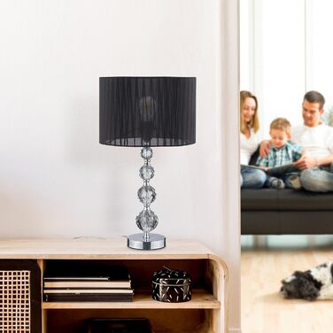 Настільна лампа Relaxdays, приліжкова лампа в кришталевому дизайні, ВхГ 54 х 29,5 см, цоколь E27, настільна лампа з абажуром, чорна