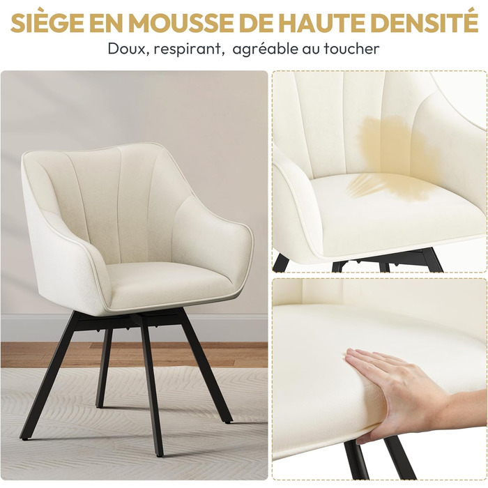 Крісло Yaheetech для кухні/їдальні/вітальні, обертається на 360°, з підлокітниками та металевими ніжками (Бежевий)