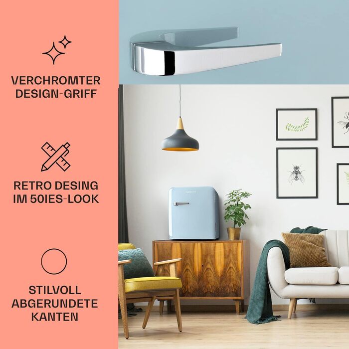 Klarstein Mini-холодильник з морозильною камерою, 32/37 л, для напоїв та косметики, ретро-дизайн, тихий, для кімнати, 2-в-1, енергоклас E, пастельно-блакитний