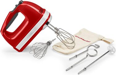 Міксер ручний KitchenAid 9 швидкостей, червоний Empire Red: з вінчиками, гаками для тіста та насадкою, 85 Вт, Soft-Start, LED-дисплей