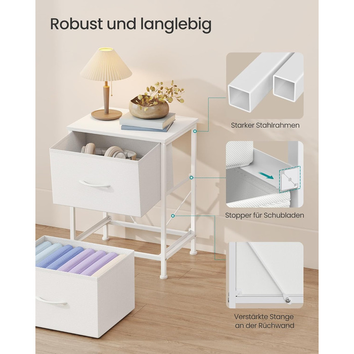 SONGMICS Комод з 2 висувними ящиками, тумбочка, шафка для зберігання, сталь, МДФ, флізелін, для спальні, прихожей, вітальні, чорний, LGS32BH03