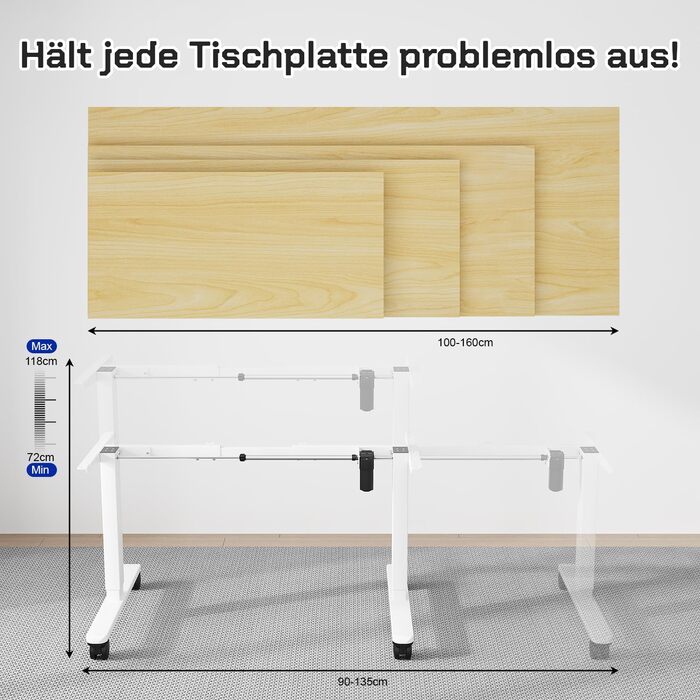 Стіл JUMMICO з регулюванням висоти: міцний каркас, 3 пам'яті, для сидіння та стояння (білий), 100 x 160 см