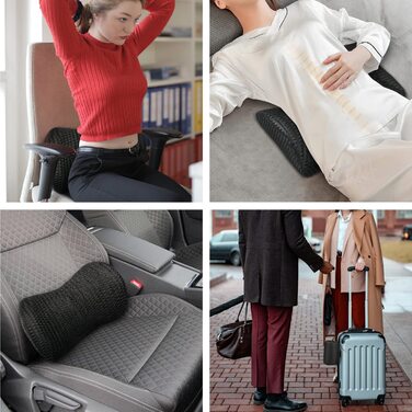 Подушка для попереку AgoKud: підтримка спини для офісного крісла та авто, Memory Foam, чорний колір