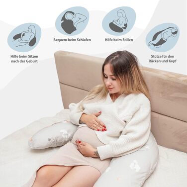 Подушка для вагітних Totsy Baby XXL (190 см) - подушка для сну та підтримки тіла, бавовна Oeko-Tex, бежевий колір з білими зірками