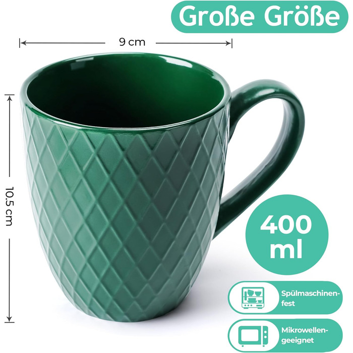 Набір кавових чашок Miamio Palmanova (Jungle) – 6 шт. по 400 мл – сучасна кераміка, матова поверхня