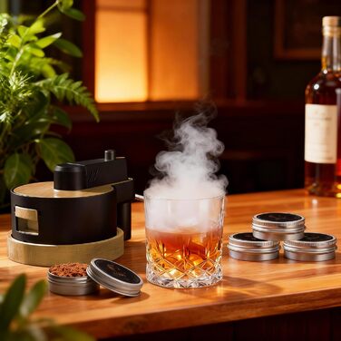 Набір для копчення віскі: 6 видів тирси, 2 склянки, 2 форми для льоду, для коктейлів, подарунок для чоловіків, батька, чоловіка (без бутану), дерев'яний