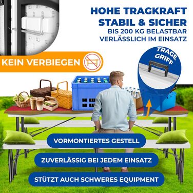 Стол KESSER® розкладний буфет пластиковий 183x76 см для кемпінгу, відпочинку, саду, тераси, балкону на 6 осіб з чохлом та ручкою, білий
