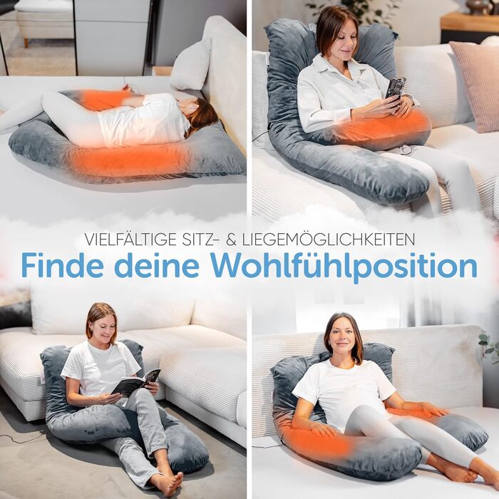 Подушка для сну на боці Lotus [З підігрівом] XXL, подушка комфорту, вагітна подушка, подушка для годування | (Світло-сірий)