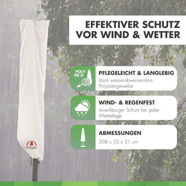 Чохол для садового парасоля Doppler Jack для центрального кріплення | Захисний чохол для парасоля з максимальним діаметром | Стійкий до погодних умов, з блискавкою та ручкою (L)