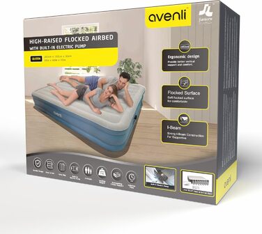 Надувний матрац Avenli для 2 осіб 203x152x33 см з вбудованим насосом - самонадувний, флоксовий, для кемпінгу та дому