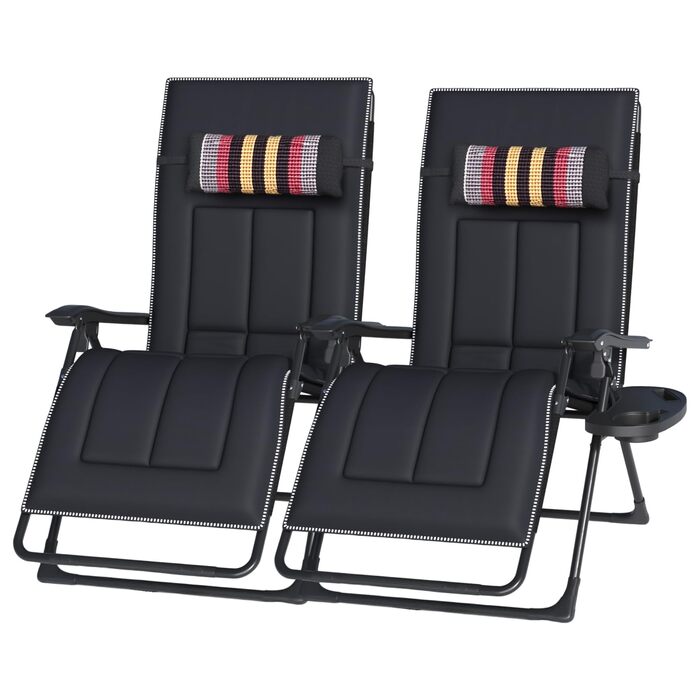 Розкішне крісло-шезлонг для саду та балкону, широке (72 см), з підстаканником та подушкою (2 шт.)