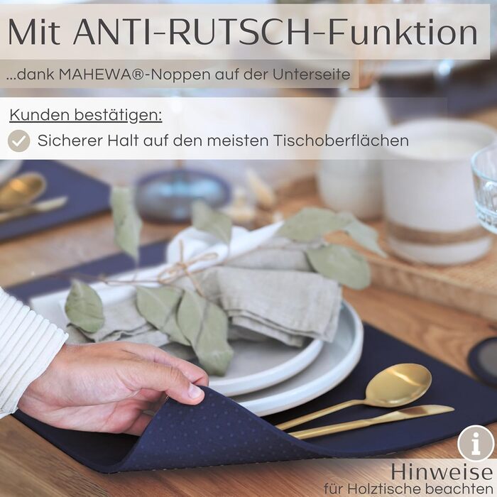 MAHEWA® Преміум комплект килимків для столу з фетру (6 шт.) - антиковзаючі, миючі, для посуду, сірі/коричневі та темно-сині
