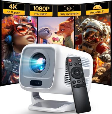 Проектор LYNCAST HY300 Pro: портативний, з Wi-Fi, Bluetooth, Android 11, 1080P/4K, поворотний 180°, для дому та на вулиці