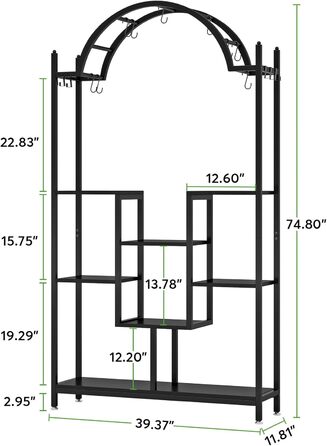 Плантатор Tribesigns з 5 полицями для дому, металевий, з гачками, для квітів, бонсай, сад, балкон, вітальня, білий та сірий (чорний)
