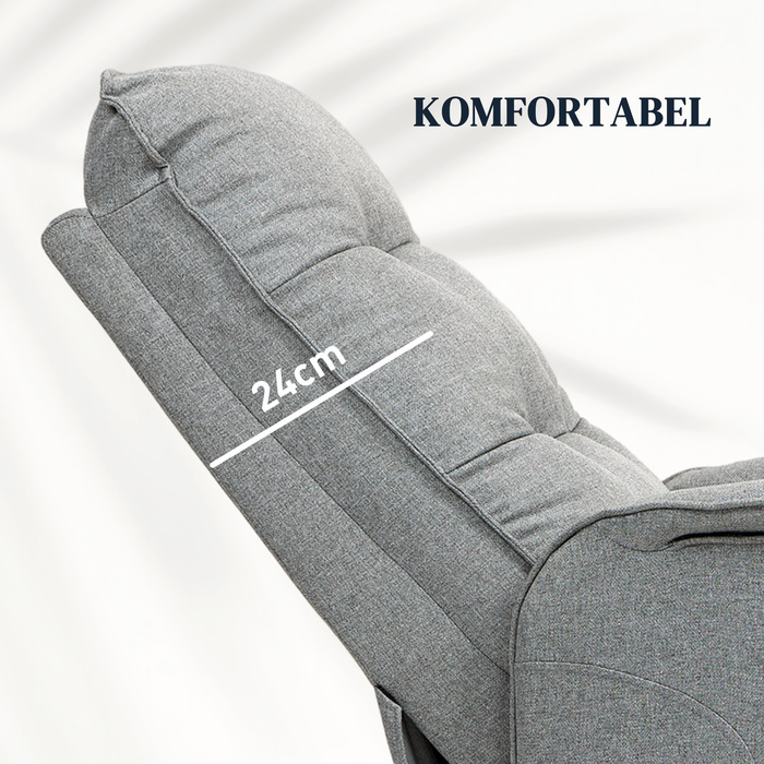 Крісло для телевізора HOMCOM з електроприводом Sit-to-Stand, відкидне крісло з відкидною спинкою, крісло для телевізора з дистанційним керуванням, бічна сумка, кишенькова пружина та льон Look для вітальні, до 150 кг, сірий | Аосом