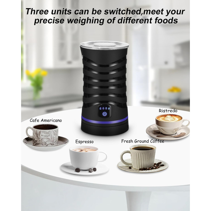 Електричний спінювач молока 4-в-1: гарячий та холодний, для кави та напоїв. Антипригарне покриття, автовимкнення