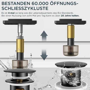 Змішувач для ванної кімнати FORIOUS з набором для зливу, чорний матовий, висота виливу 190 мм, однорідний змішувач для раковини