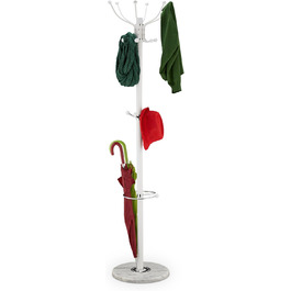 Стійка для одягу Relaxdays з підставкою для парасольки, 16 гачків, 176,5 x 36,5 см, з мармуровим основанням, золота/біла