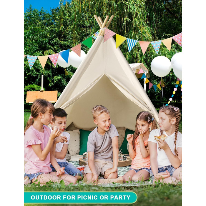 Дитяче намет Wilwolfer Tipi: намет-типі, ігровий будиночок для дітей, сумка для зберігання, полотняний намет для гри в приміщенні та на вулиці