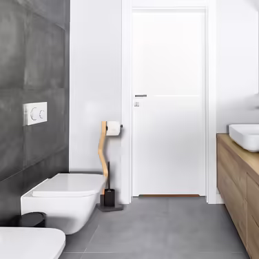 WC гарнітур Relaxdays: підлоговий тримач для туалетного паперу, туалетна щітка з підставкою, 75x18,5x18,5 см, сірий/натуральний