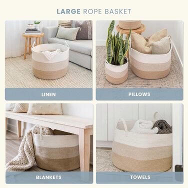Плетені кошики OrganiHaus: великий кошик для зберігання, плетений кошик для білизни, іграшок, ковдр та подушок (50x33 см, 3 кольори, медовий)