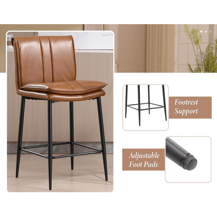 Набір з 2 барних стільців Chairus з PU шкірою, без підлокітників, для кухні, барної стійки, вітальні (зелений, коричневий)