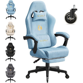 Ігровий крісло WOLTU з регульованою спинкою, обертовий офісний крісло з підлокітниками, підставкою для ніг, поперековою підтримкою, підголівником, блакитний