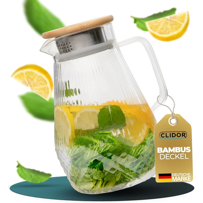 Скляна карафа CLIDOR Amira 1,5 л з кришкою, для гарячих та холодних напоїв, з некрапаючим носиком