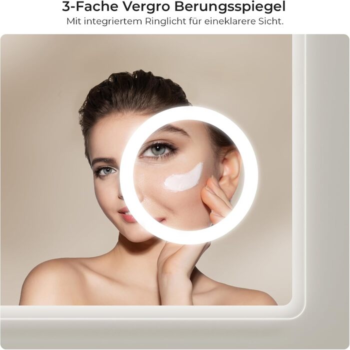 Дзеркало для ванної кімнати S'AFIELINA з підсвічуванням 60x120 см, 3x збільшення, сенсорне керування, IP44, 6500K, холодний білий світ