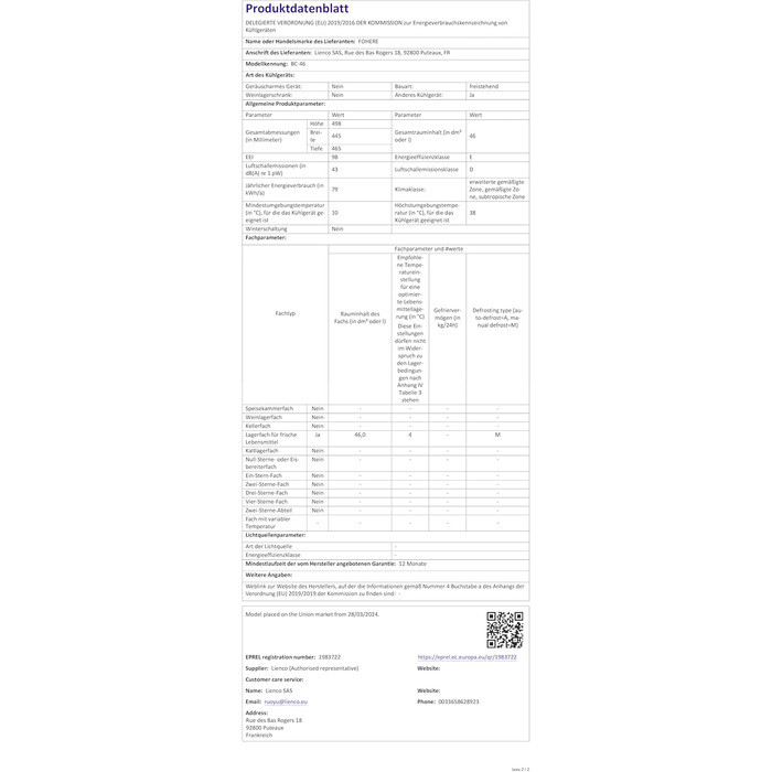 Міні-холодильник FOHERE 46L з відділенням для льоду | Компактний холодильник | Регулювання температури, енергозбереження, тиха робота | Холодильник для напоїв ідеально підходить для офісу, кемпінгу та геймінгу | Змінний бік відкривання дверцят | Чорний