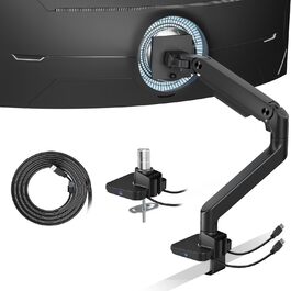 Кріплення для монітора ARES WING з USB A/C, кріплення для монітора, 17-49 дюймів, вантажопідйомність 20 кг, газ-амортизатор, VESA 75/100 мм, чорний