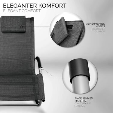 Розслаблююче крісло-шезлонг Tillvex для саду | Водостійкий шезлонг | Крісло-гойдалка з навантаженням до 150 кг | Лежак з дихаючою спинкою (Антрацит/Сірий) (Чорний)