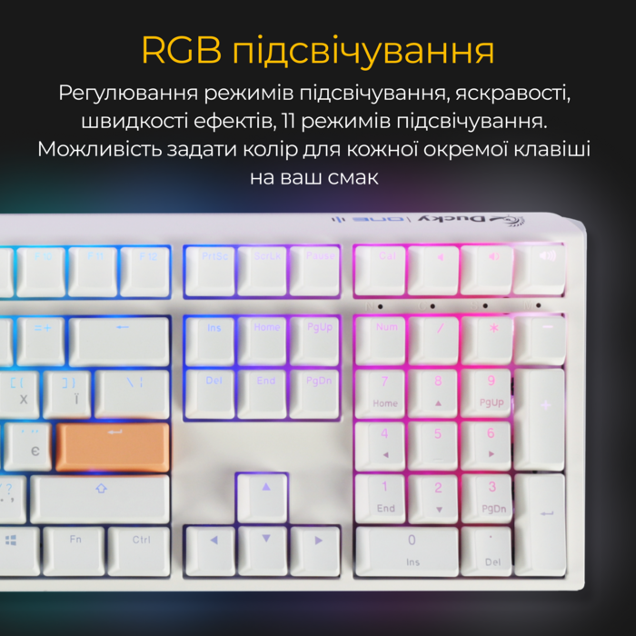 Механічна клавіатура Ducky One 3 Cherry MX Blue RGB White UA